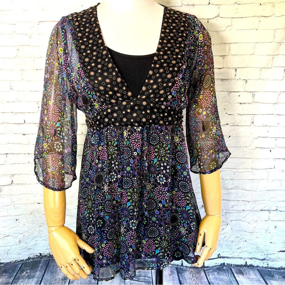 Odille Anthropologie 100% Silk Floral Sheer Size Small Made in USA